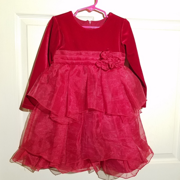 Isobell & Chloe Ruby Red velvet, tulle ruffle Christmas party dress. 4T - Picture 2 of 5